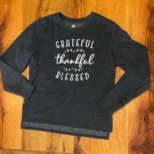 Positive Tees Soft and Cozy Charcoal Gray Sweatshirt, Side Slits, Size Smalll